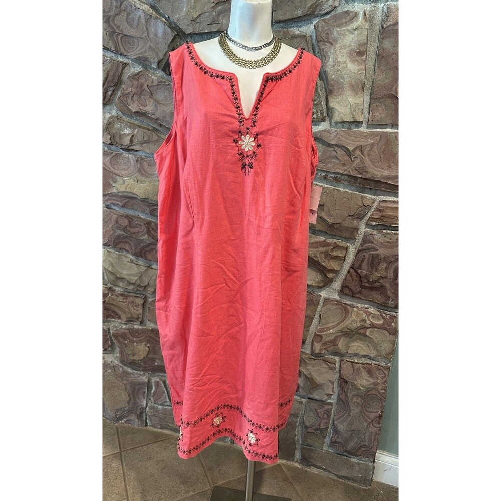 Prophecy Linen Blend Embroidered Beaded Dress  plus 22.W coastal vacation casual